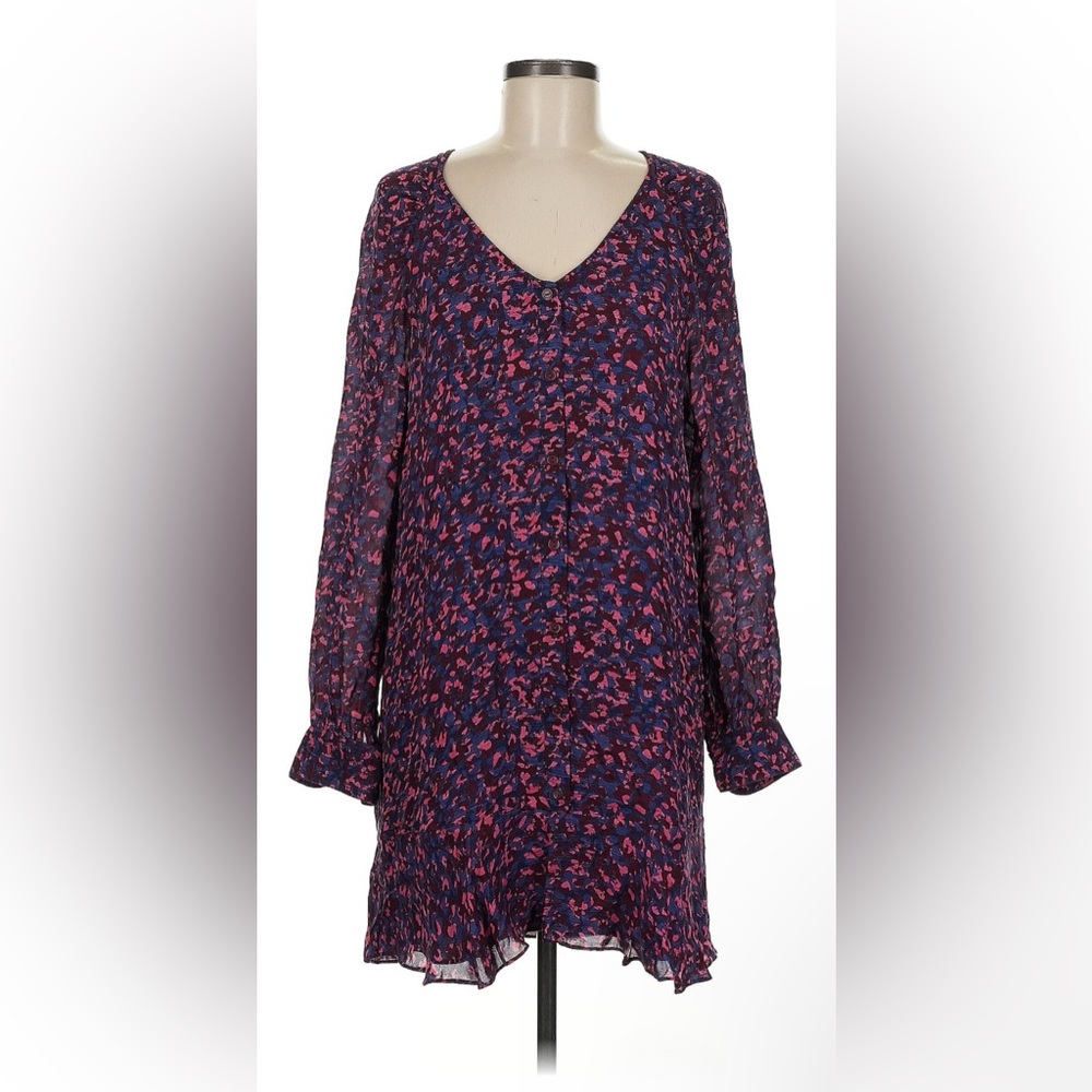 Parker Floral Long Sleeve Dress Silk Blend Pink Blue Wine XS Small Medium Large